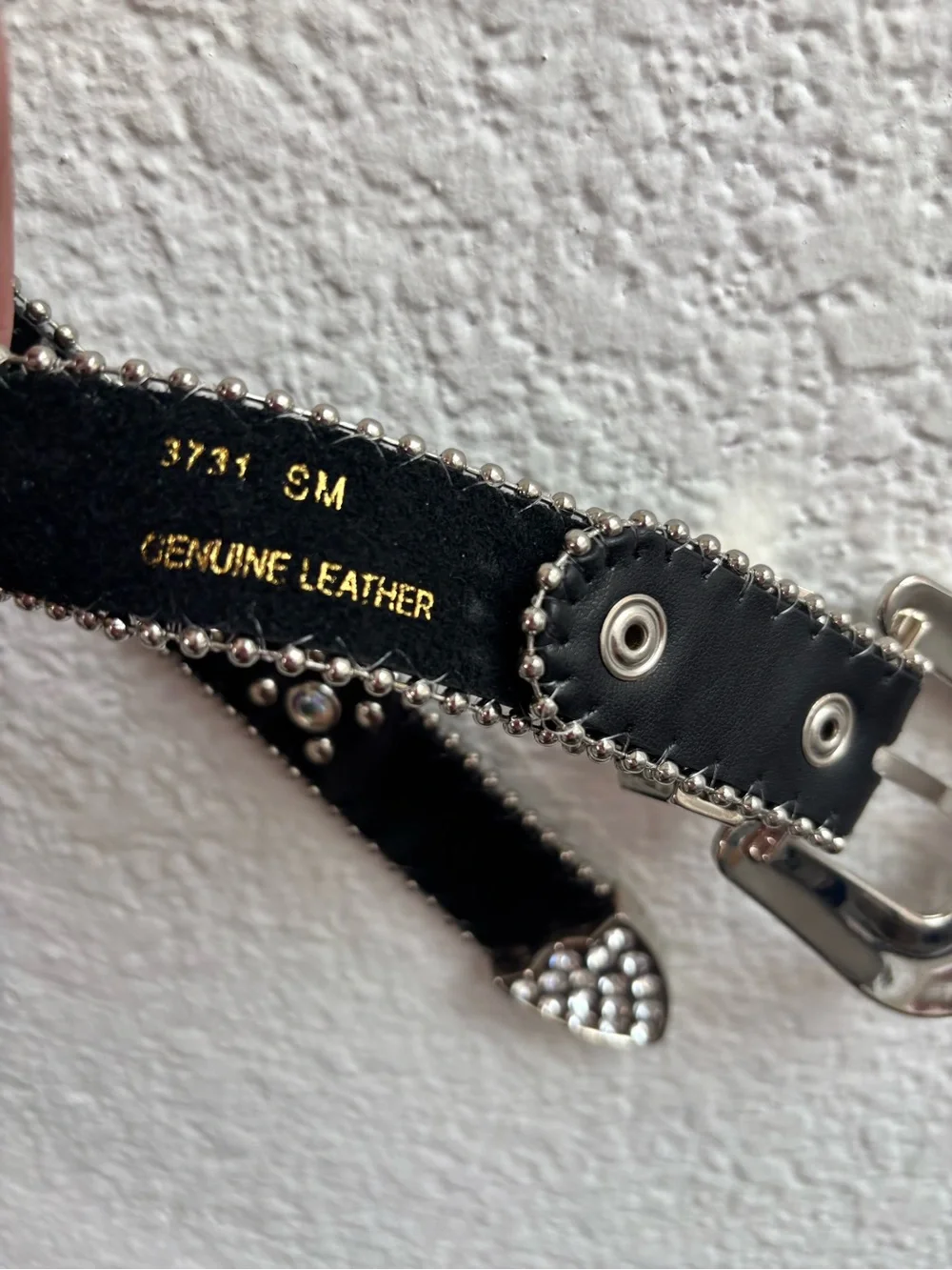 Y2K Leather Black Crystal Embellished Womens Belt Size Small